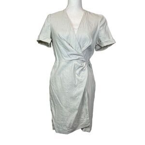 Isabel Marant Etoile Linen Blend Stretch Wrap Dress Beige Neutral Size 6 (36)